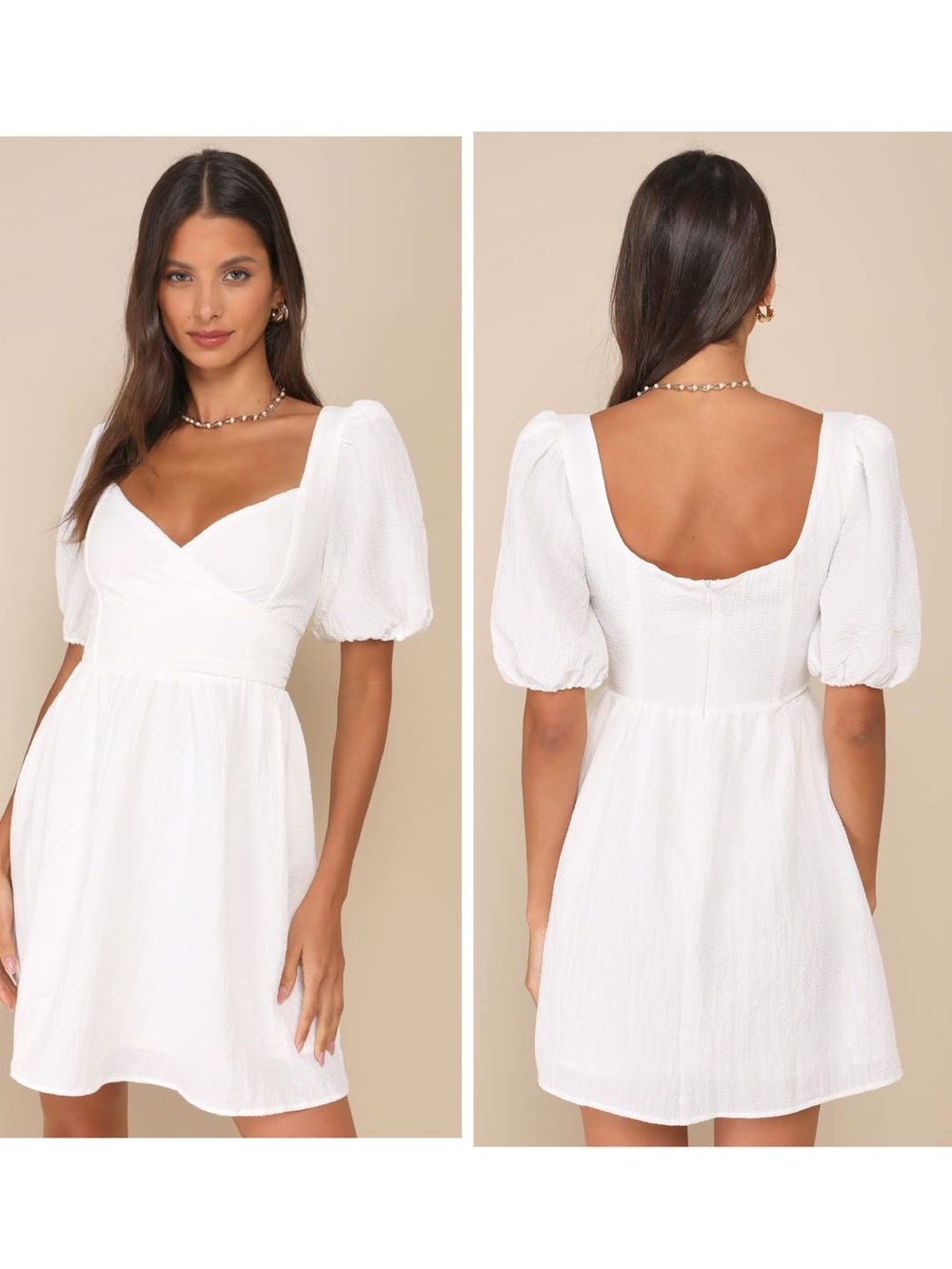 Lulus Little Bit In Love White Surplice Puff Sleeve Mini Dress Size Medium Beach